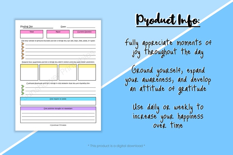 Finding Joy Printable Journal Page Mindfulness Worksheet - Etsy