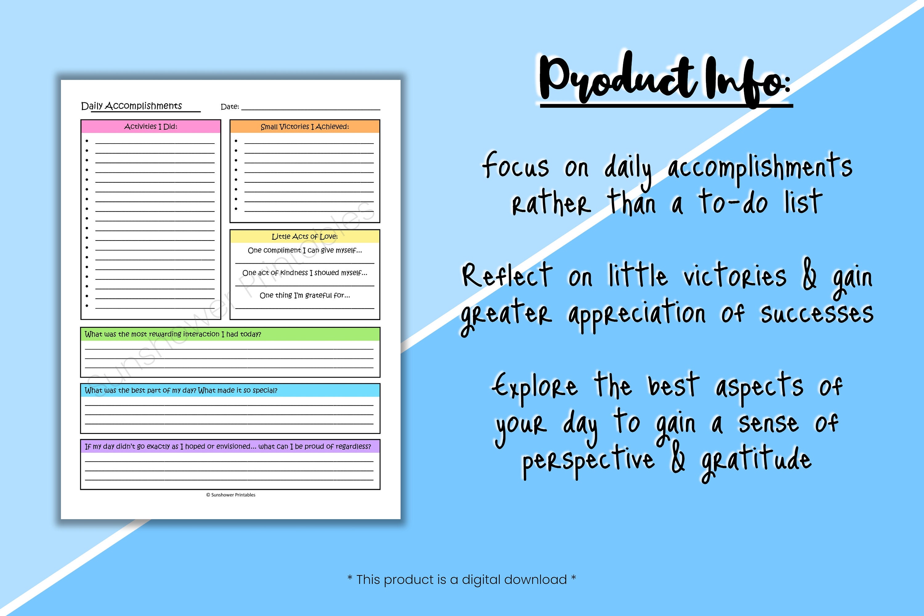 Daily Accomplishments Printable Journal Page - Gratitude Reflections ...