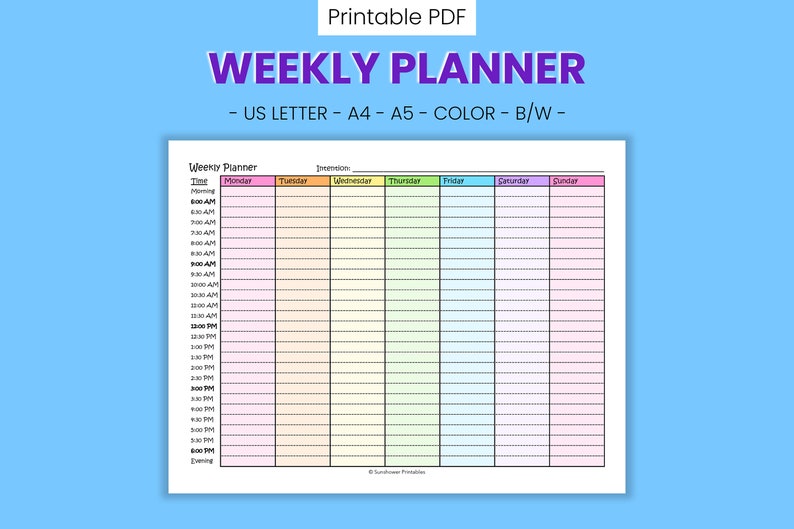 Printable 12-hour Interval Weekly Planner 30 Minute Agenda - Etsy