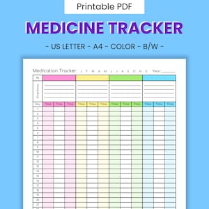 Afdrukbare checklist medicatietracker: receptenboekje, herstel ziekte en operatie, vitamine homeopathisch logboek, gezondheidsbehandelplan pdf