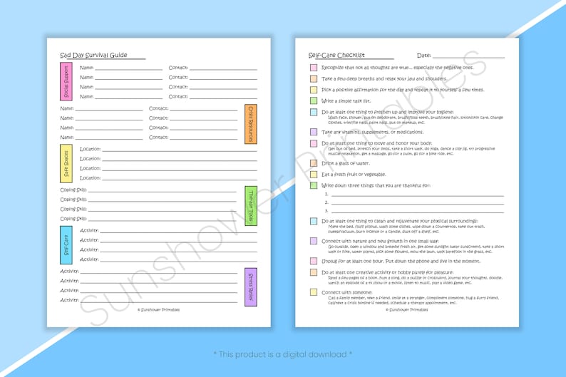 Depression Toolkit Printable Coping Worksheets - Mental Health Therapy ...