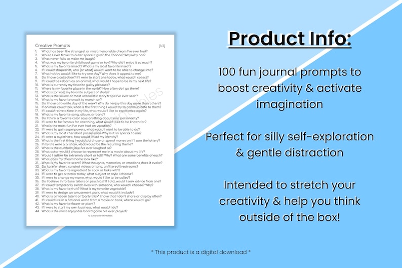 Printable Creative Journal Writing Prompts - Etsy