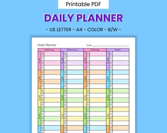 Daily Planner Printable Agenda - Increment Schedule, ADHD Productivity & Time Management, Color Block Journal, Digital Task List Organizer