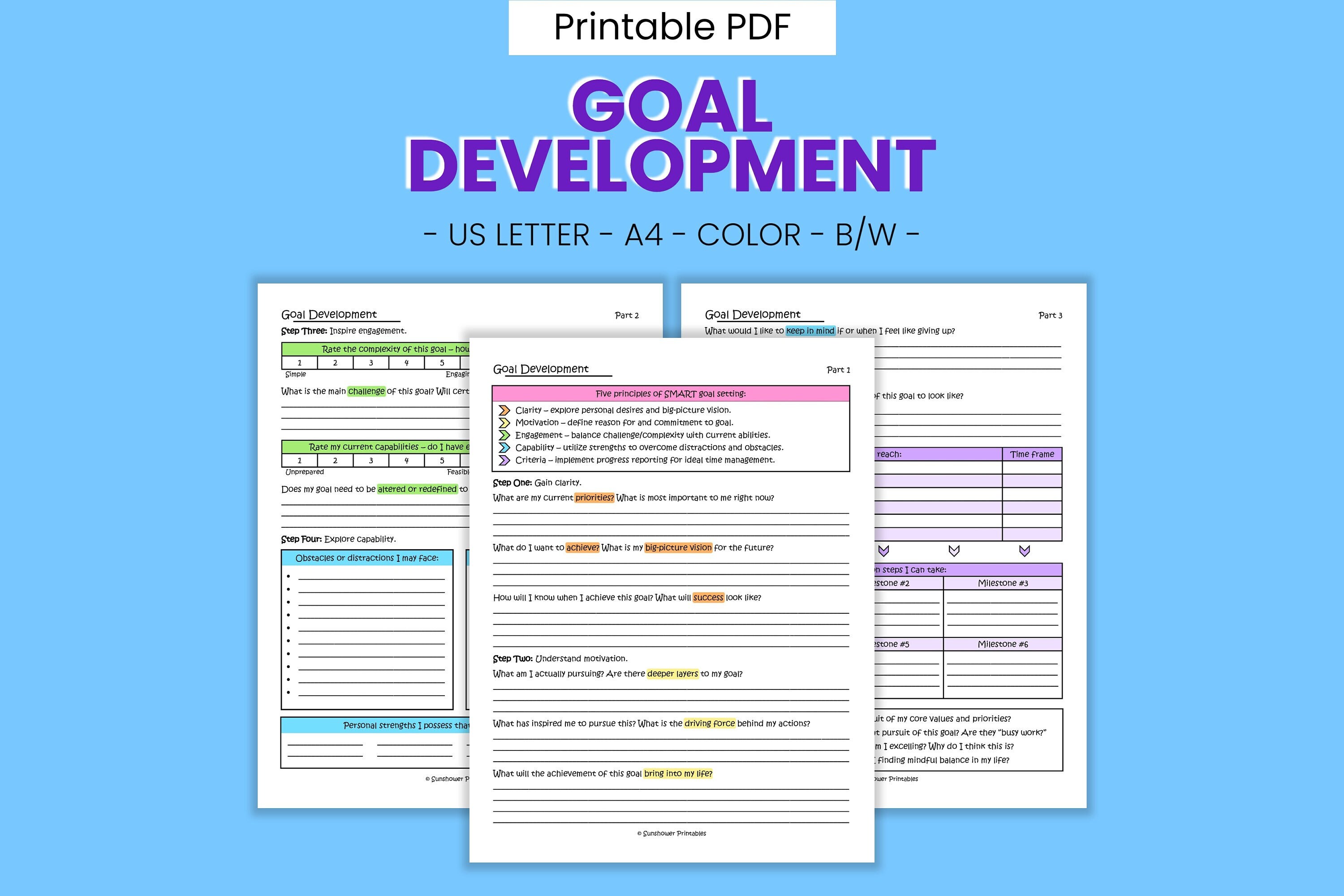 Goal Development Printable Worksheets - 2024 Resolution Setting, Vision ...