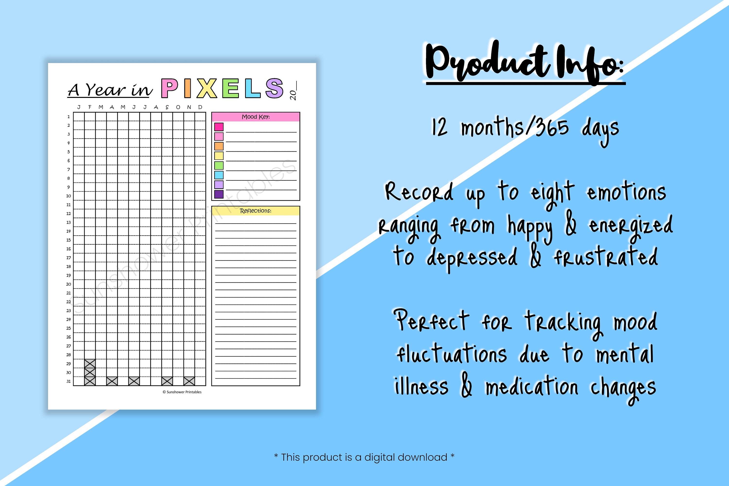 Printable Pixel Mood Tracker Mental Health &amp; Emotional Management ...