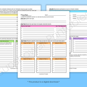 Focus Plan Printable Worksheets Productivity & Procrastination ...