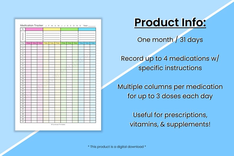 Medication Tracker Printable Checklist - Prescription Record, Illness ...