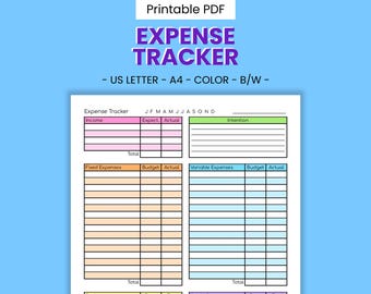 Expense Tracker Printable - Monthly Finance Spreadsheet & Savings Planner (PDF)