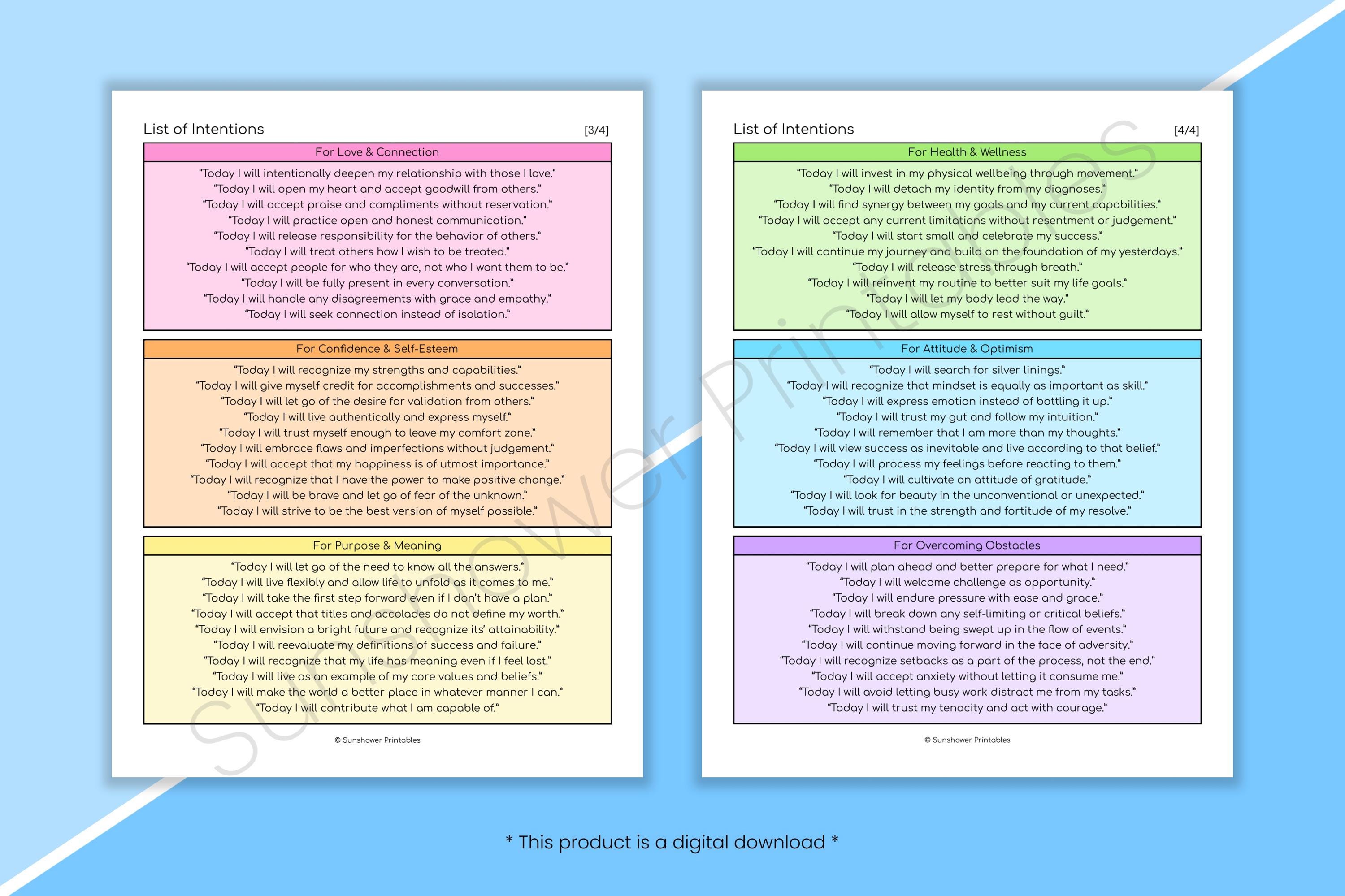 Intention Statements - Printable Daily Affirmations for Inspiration ...