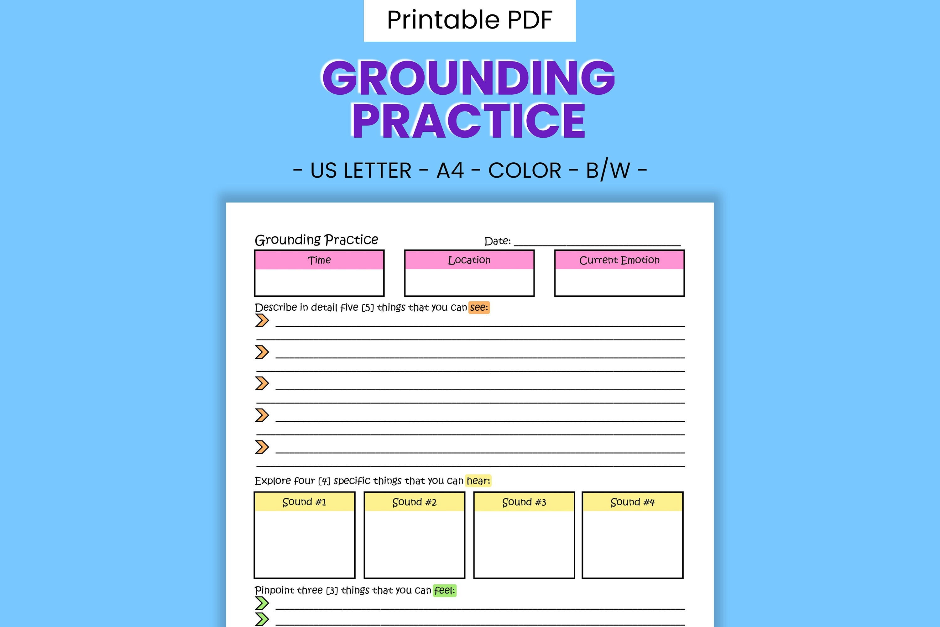 How To Create A Grounded Routine Worksheet Grounding Practice Printable Therapy Worksheet - Emotion Regulation ...