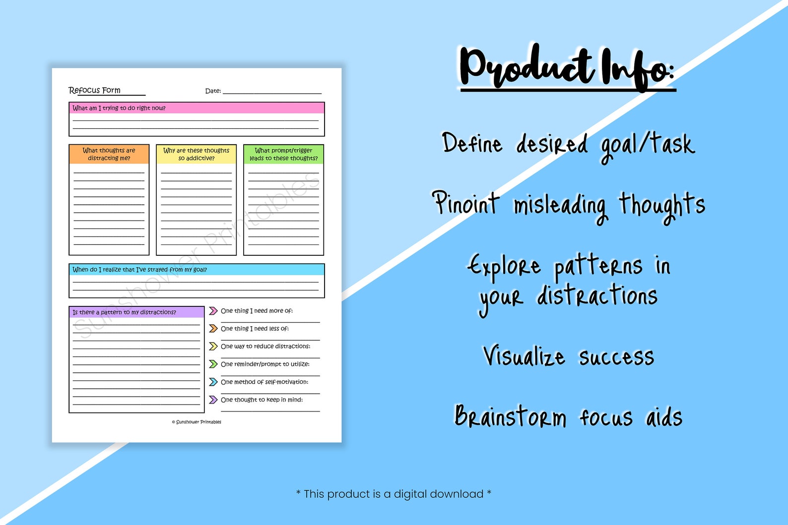 Refocus Form.pdf Refocus Form Printable Worksheet - Productivity & Procrastination ...