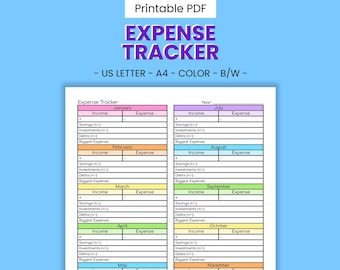 Monthly Budget Printable - Income & Expense Tracking Spreadsheet (PDF)
