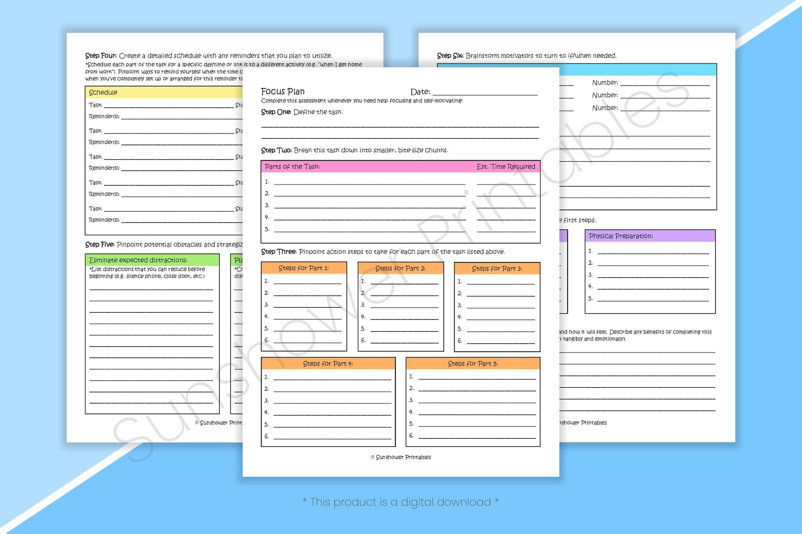 Focus Plan Printable Worksheets Productivity & Time - Etsy