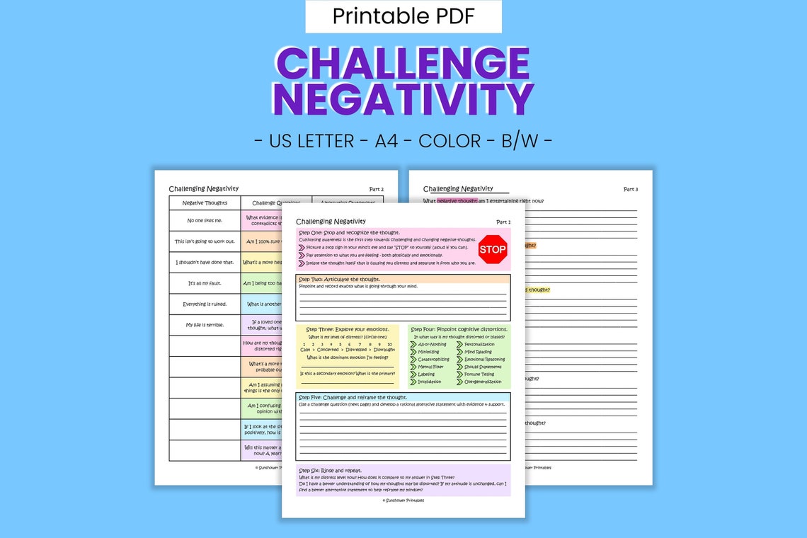 Challenge Negative Thinking Printable Worksheets Boost Self-esteem