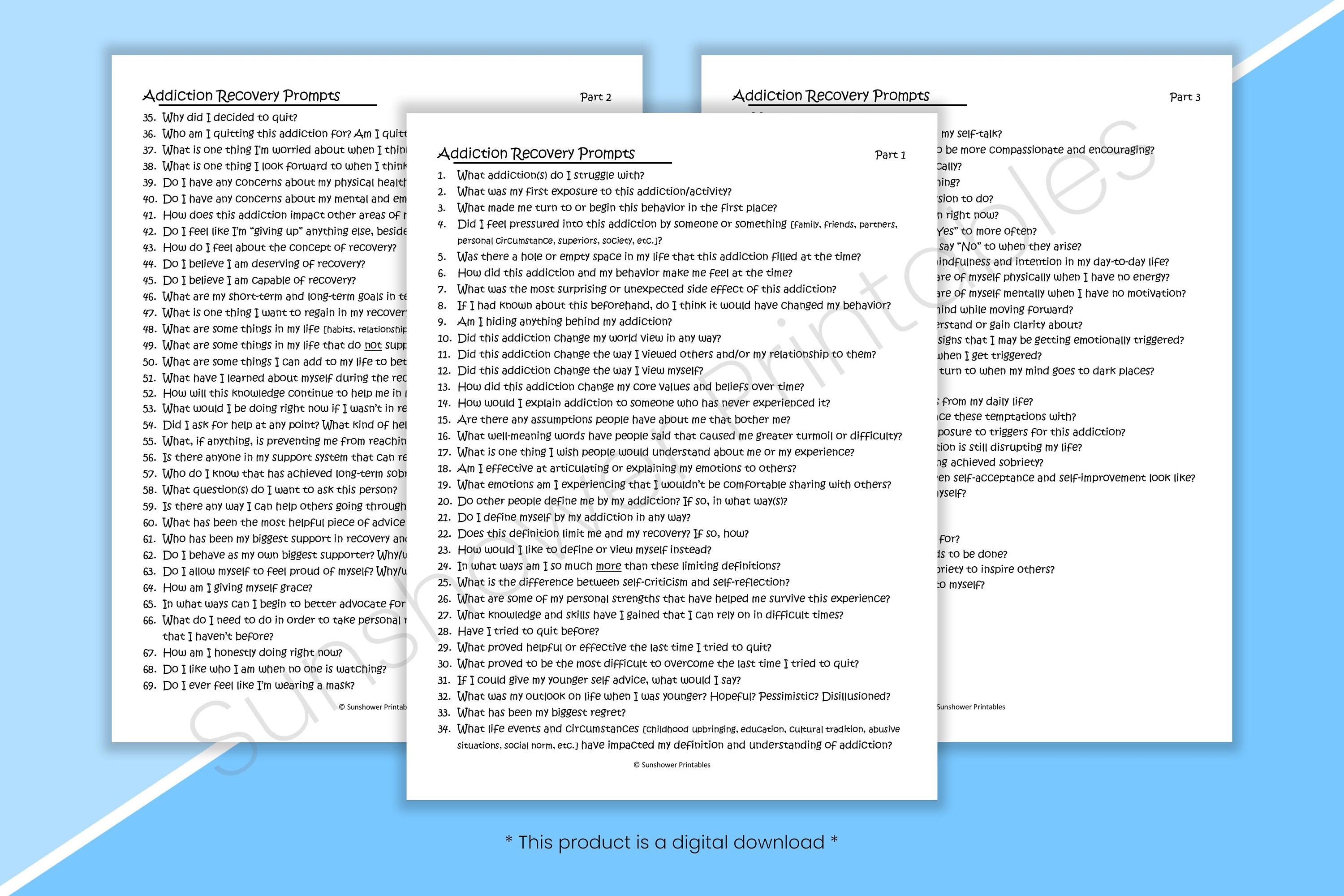Addiction Recovery Journal Writing Prompts 100 Printable - Etsy