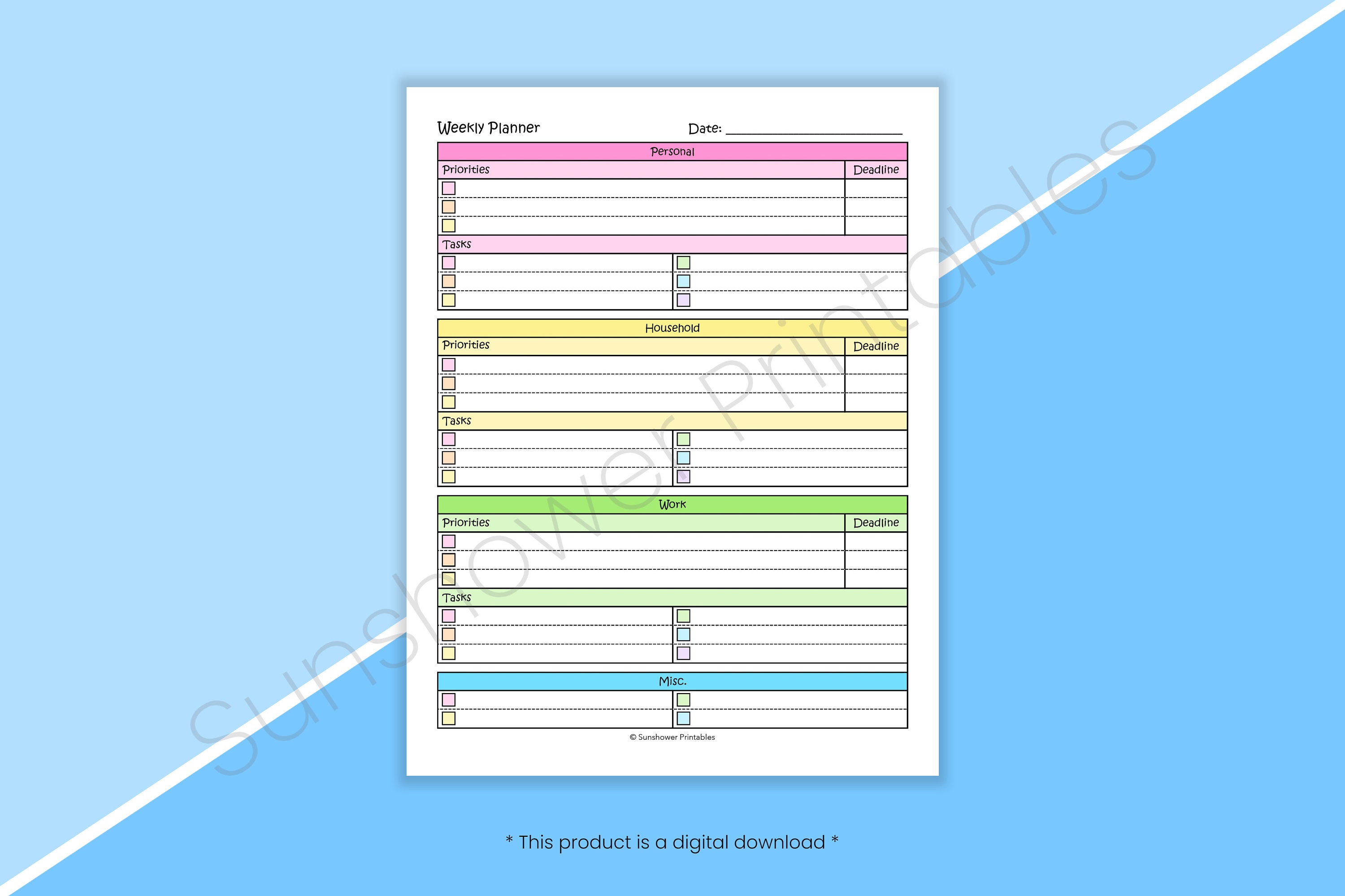 Printable Weekly Priority Planner Task Checklist, Goat Setting ...