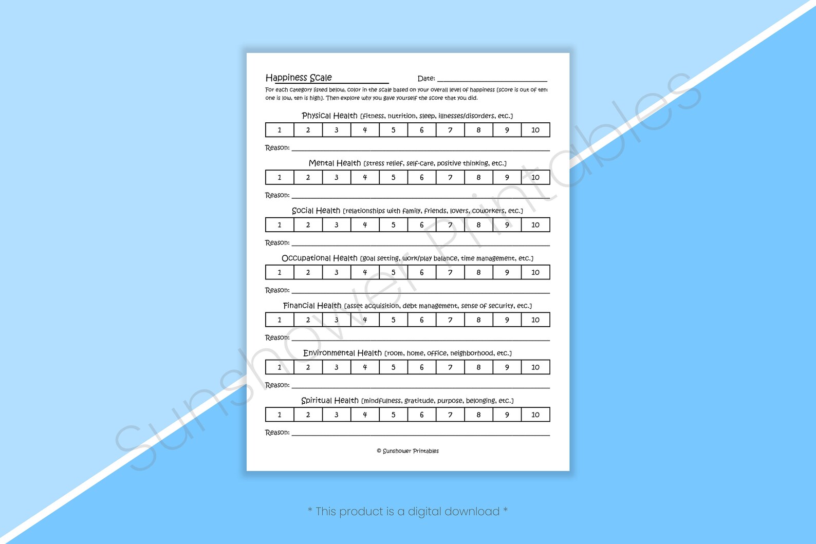 Happiness Scale Printable Worksheet Life Satisfaction Score - Etsy Hong ...