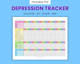 Depression Tracker Printable Therapy Worksheet - Mental Health Journal, Recovery Planner, Mood & Emotion Record, Daily Self Care Routine PDF