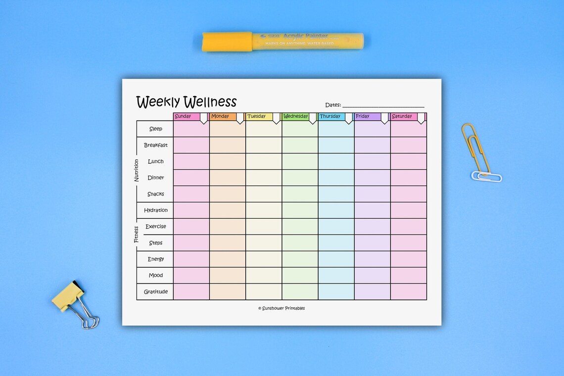 Wellness Wochenplan zum Ausdrucken Kalender Agenda  Etsy