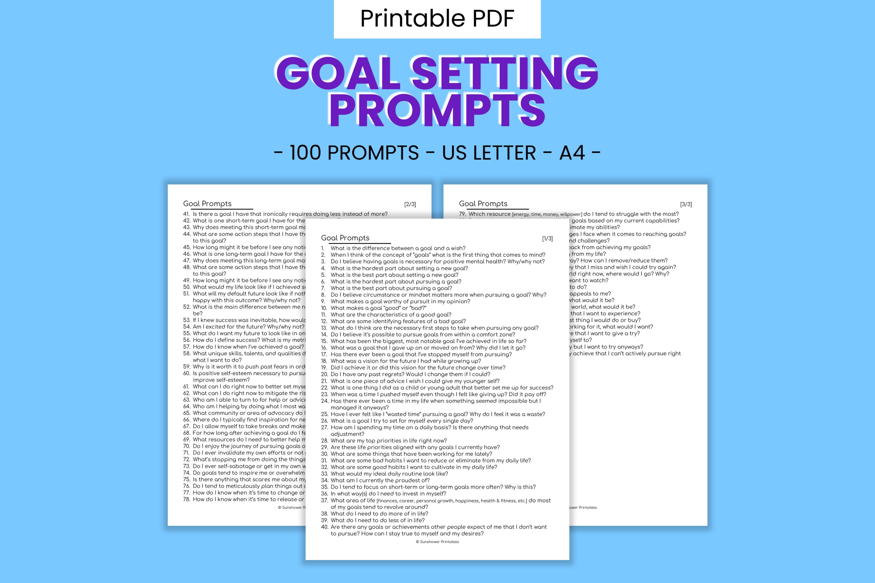 Printable Goal Setting Journal Writing Prompts - Etsy