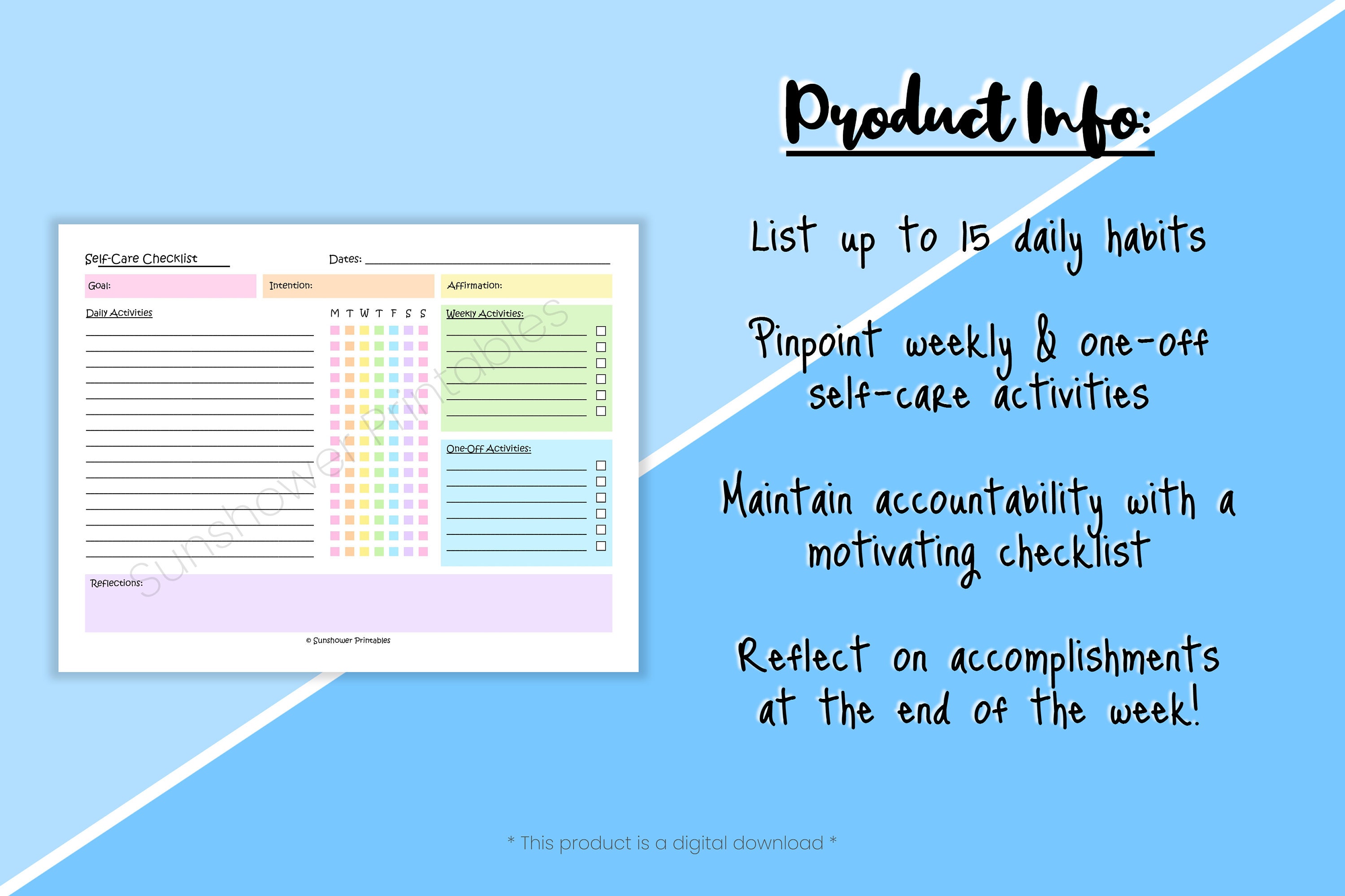 Self Care List Printable Habit Tracker - Daily to Do, Weekly Goals ...