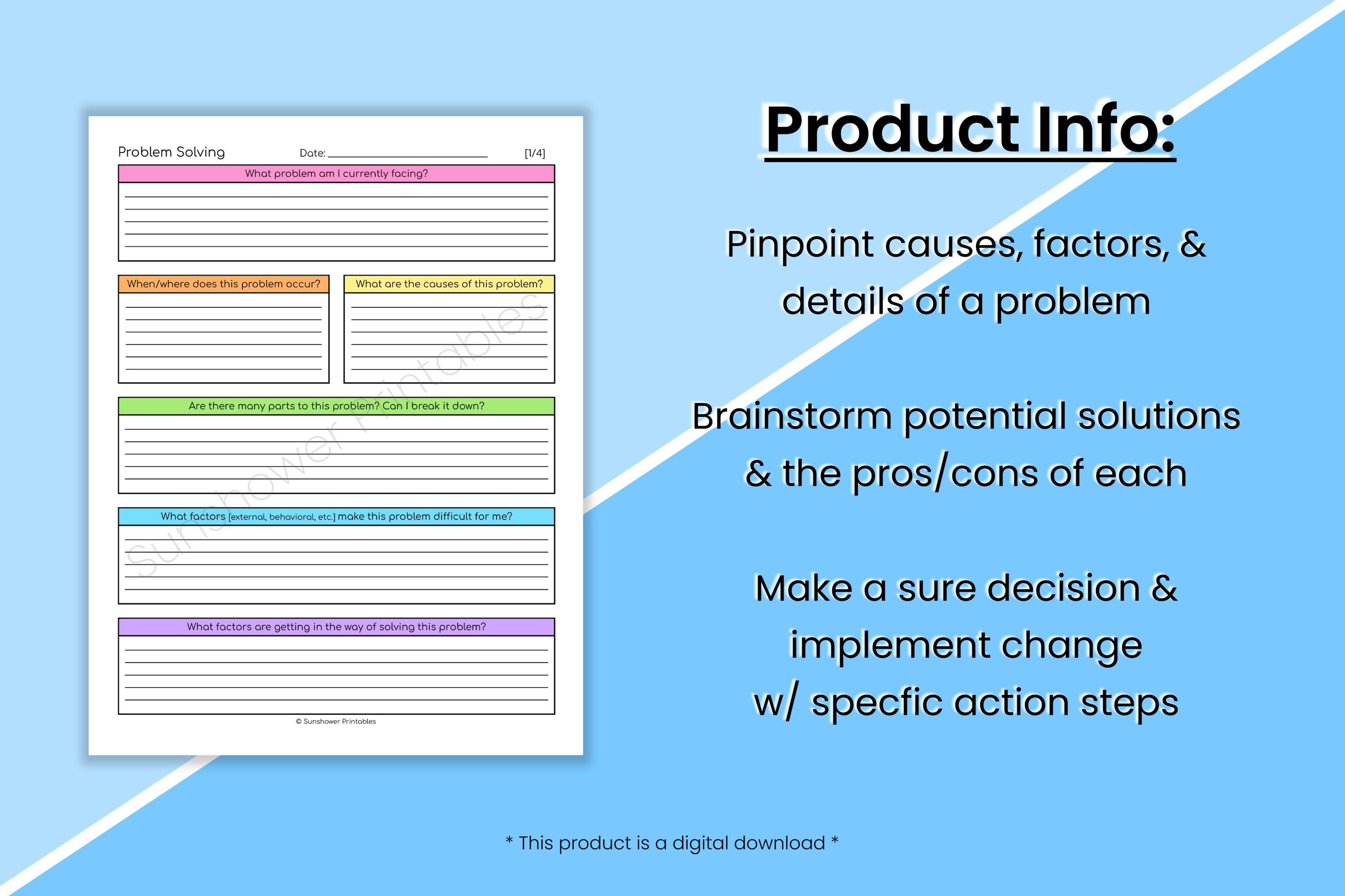 Problem Motivation Exercise Problem Solving Printable Worksheets - Decision Making Resource ...