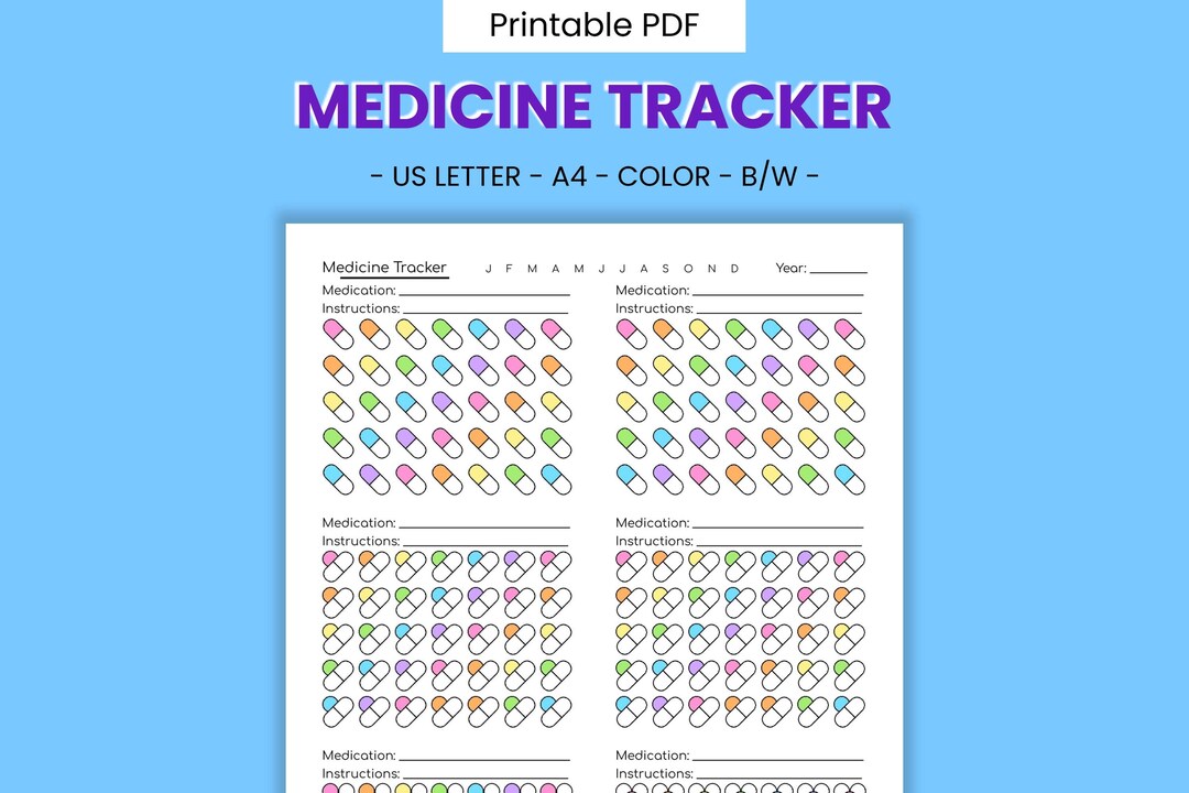 Pill Pdf File Medication Tracker Printable Pill Planner - Medicine Record, Illness ...