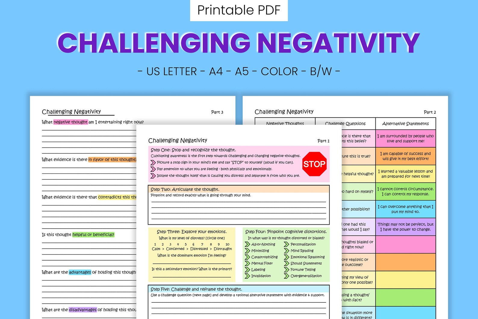Challenge Negative Thinking Printable Worksheets Boost - Etsy