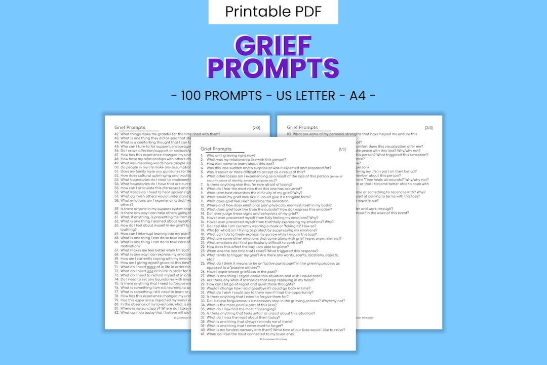 Printable Grief Journal Writing Prompts - Etsy
