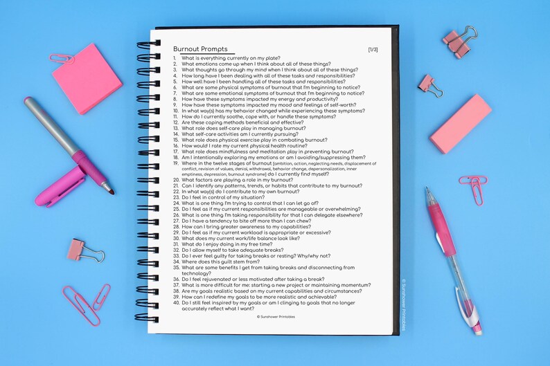 Printable Burnout Journal Writing Prompts image 3