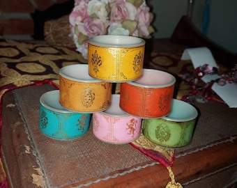 Vintage multi coloured leather wrapped napkin rings with gold detail unusual Christmas gift ships worldwide