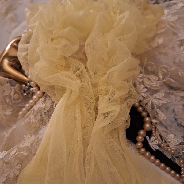 Gorgeous pair of vintage sheer yellow evening gloves party or prom gloves film tv stage prop ships worldwide free UK shipping