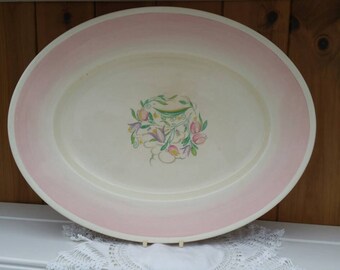 SUSIE COOPER 1930s large size serving platter/ vintage pink Dresden spray English transferware/ Art Deco/rare item/ships worldwide from UK