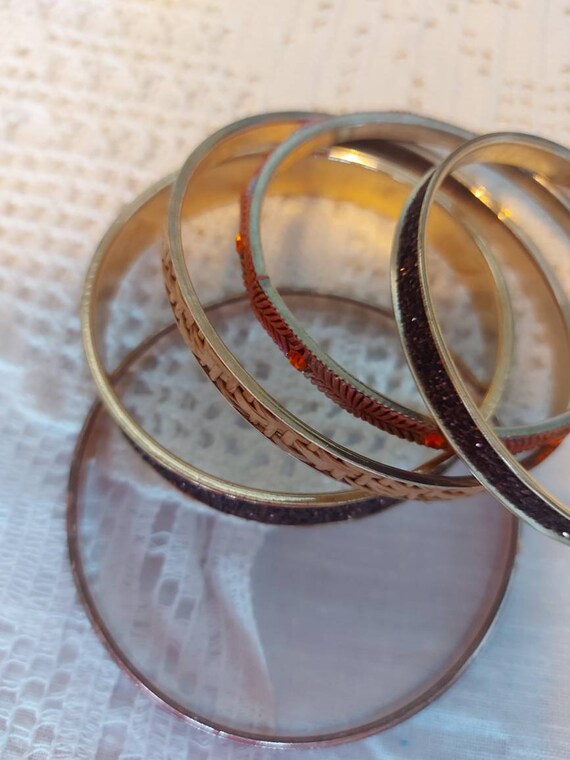 Vintage Bangle bundle 5 solid metal bracelets dif… - image 5
