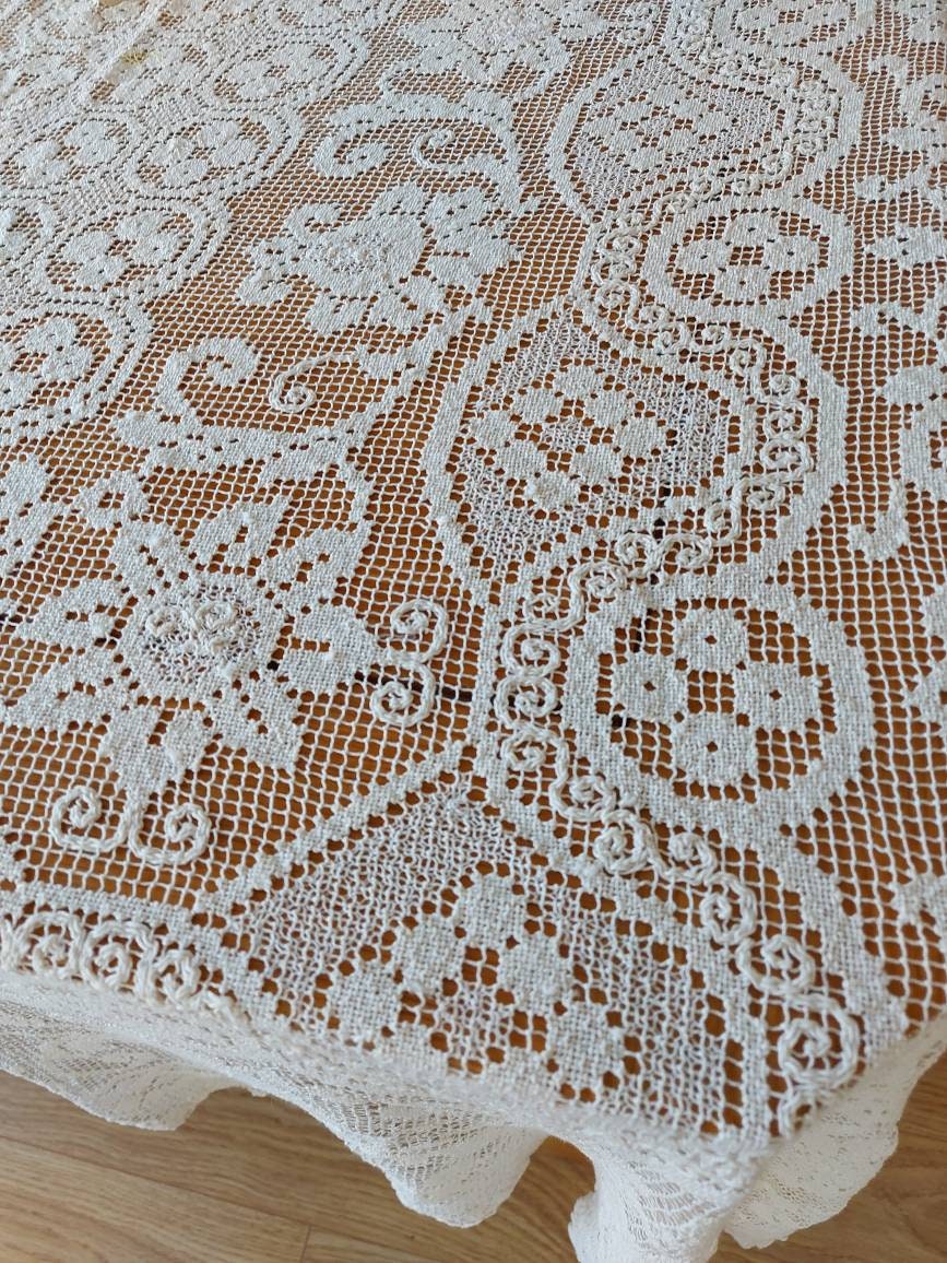 Antique Lace Handmade Lace Tablecloth Soft Cream Delicate