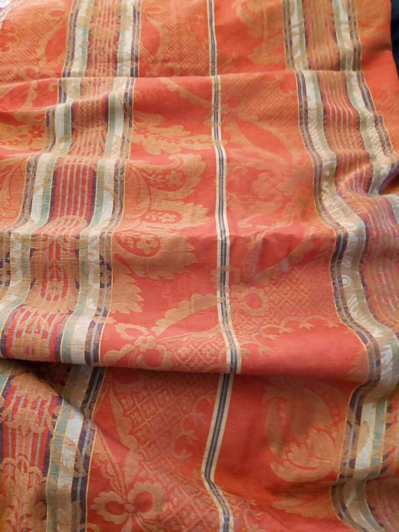Stoff Vintage Stoff Rot Und Gr U00fcn Streifen Gold Blumen Zur