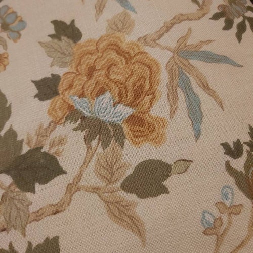 G P and J Baker Ltd Peonies and Butterflies vintage linen fabric 2.8 metre length unused fabric shops ships worldwide