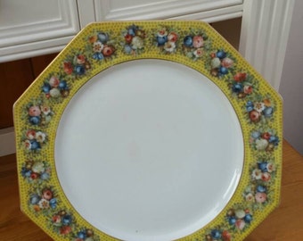 ROSENTHAL charger hexagonal /stunning Large plate /yellow floral border gold rim /excellent condition/ships worldwide from UK