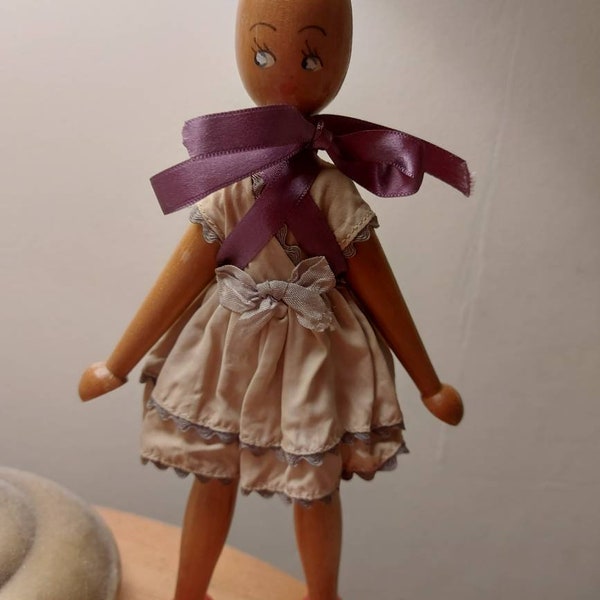 Fabulous vintage wooden doll very collectable 1950s Polish doll gift for doll collector ships worldwide