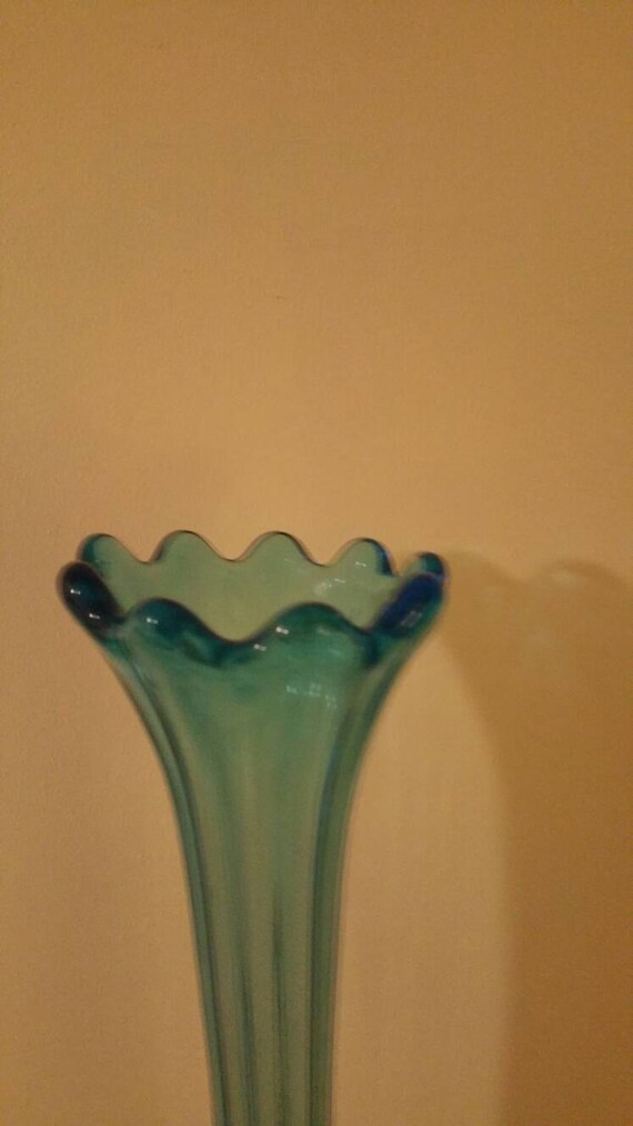 Tall Slim Retro Blue Vase 1960s Thin Vase Blue Glass Art Glass Etsy