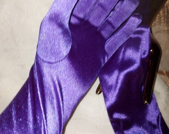 Gorgeous silky bright purple vintage gloves evening gloves party or prom gloves burlesque outfit Christmas ships worldwide free UK shipping