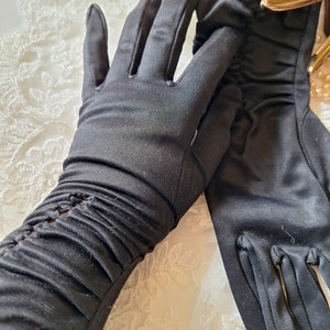 Lovely vintage ruched black gloves 1950s formal gloves film tv stage prop ships worldwide free UK shipping