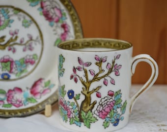 Indian Tree Demitasse/ Bridgwood pottery/ bone china coffee can and saucer 1920/English vintage pottery/ships worldwide from UK