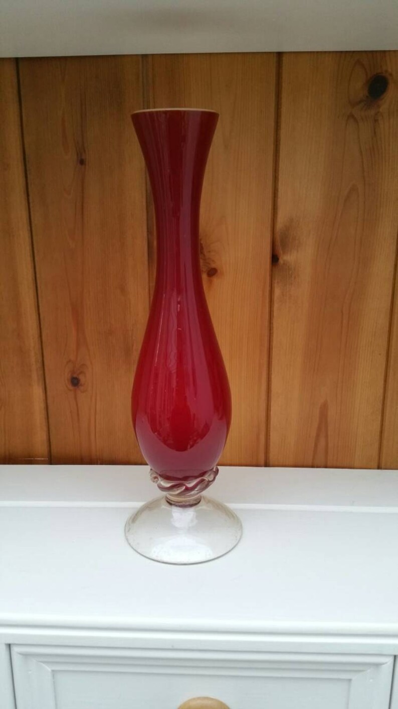 RUBY RED glass vase/ single stem vase / retro vintage slim Etsy