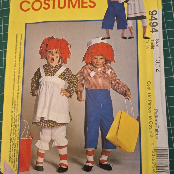 McCalls disfraces patrón de costura 9494 tamaño edad 10-12 Raggedy Ann y AndyHalloween trajes barcos en todo el mundo