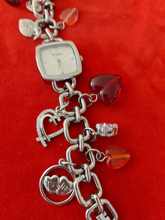 Fossil Ladies Watch Charm Bracelet Linked Silver Tone Strap Etsy