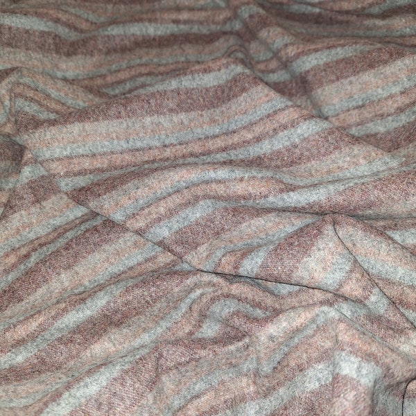 Lovely soft wool fabric length marl dusky pink , rust and grey striped sewing projects clothing or soft furnishings