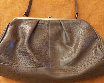 Genuine 1940s faux croc handbag brown leather effect vintage handbag excellent condition ships worldwide