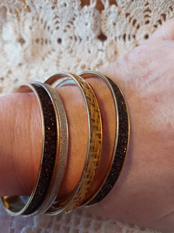 Vintage Bangle bundle 5 solid metal bracelets dif… - image 6