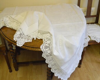 crisp white cotton tablecloth lace border/large tablecloth/summer tea party ideal for wedding /ships worldwide